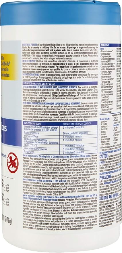 Clorox Healthcare Bleach Germicidal Wipes, 6" x 5", 150 Count Canister (Package May Vary)