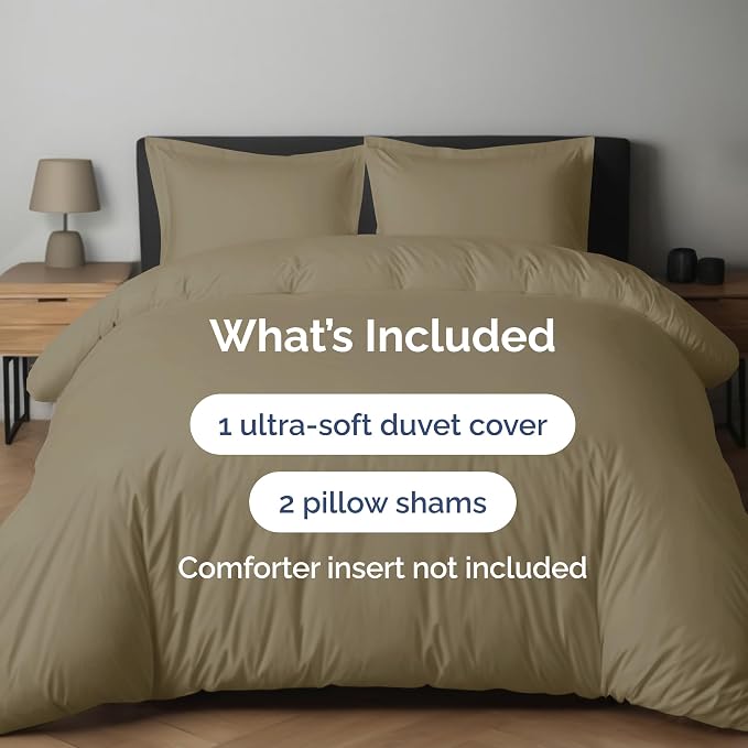 Duvet Cover Queen Size Set - Extra Soft Queen Duvet Cover 90" x 90" with 2 Pillow Shams for Women, Men, Kids & Teens - Hotel Luxury, Easy-Care w/ Zipper Closures & Ties - Comfy and Breathable (Khaki)