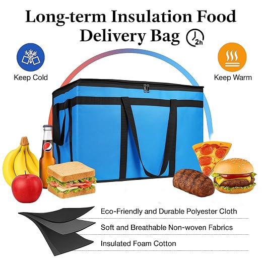 Bodaon Large 3-Pack Insulated Food Delivery Bag with hard bottom, Rideshare Delivery Bag, XXXL Pizza Cooler Bags, Thermal Cold/Hot Styrofoam Carrier for Travel/Shopping/Catering/Car