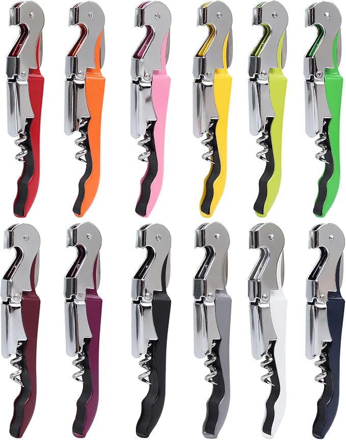 RECUTMS 12 Packs Corkscrew Wine Opener Wine key Stainless Steel Fold Beer or Bottle Opener Serrated Foil Cutter,Perfect for Bars,Restaurants,Family,Company Party (12 Color)