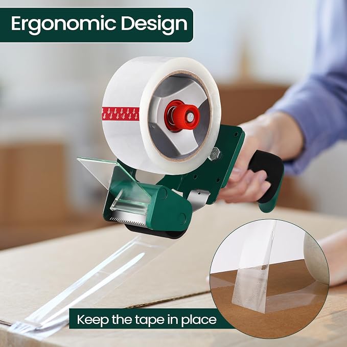 Dunzoom 2 Pack Packing Tape Dispenser Gun with 12 Roll Packing Tape 2 Inch Gun 2.7 Mil Heavy Duty Packaging for Shipping, Moving, Carton and Box Sealing (Green)