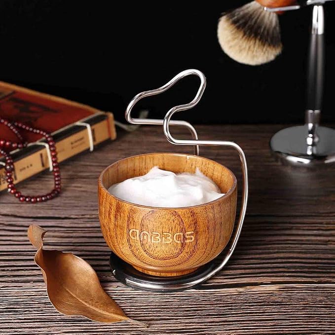 Anbbas Pure Badger Hair Shaving Brush Wood Handle and Large Soap Bowl with Stainless Steel Shaving Stand 3in1 Kit for Men