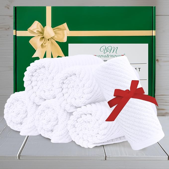 VOOVA & MOVAS White Washcloths 6PC, 100% Cotton, 13x13 in | Quick Dry, Thick, Soft, Absorbent, Hand Towels For Face & Body, Towel Gift Set, Perfect For Bathroom, Gym, Spa