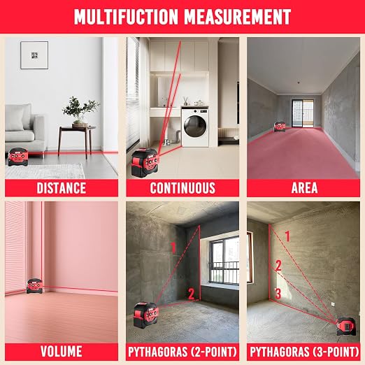 SENDA 3-in-1 Laser Tape Measure - 197Ft Digital Measuring Tape with Led Display&16Ft Measuring Tool with Magnetic Hook & Auto Lock - Pythagorean, Area, Volume, Ft/Ft+in/in/M Unit, AAA Battery*2, Red
