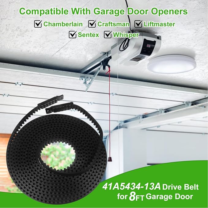 41A5434-13 Drive Belt 257'' for 8FT Garage Door Stable and Quiet Belt Replacement Compatible with Chamberlain Liftmaster Craftsman Sentex Whisper Openers (41A5434-13A 8FT Garage Door Belt)