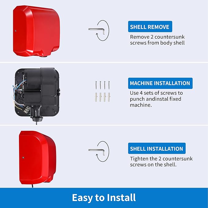 Goetland Stainless Steel Commercial Hand Dryer 1800w Automatic High Speed Heavy Duty Red