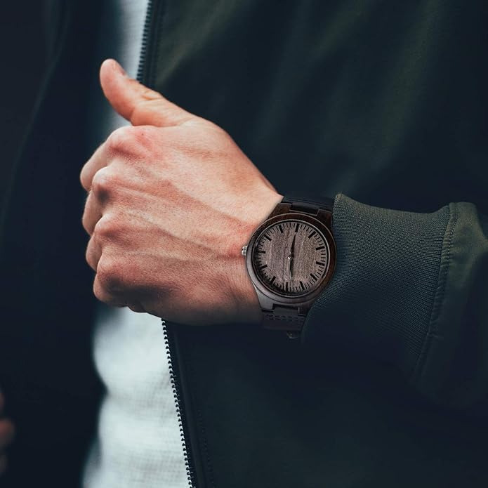 Custom Engraved Wood Watch Gifts for Fiancé Boyfriend Husband Men Him As Personalized Anniversary Christmas Birthday Father Day Graduation Valentine's Wooden Idea