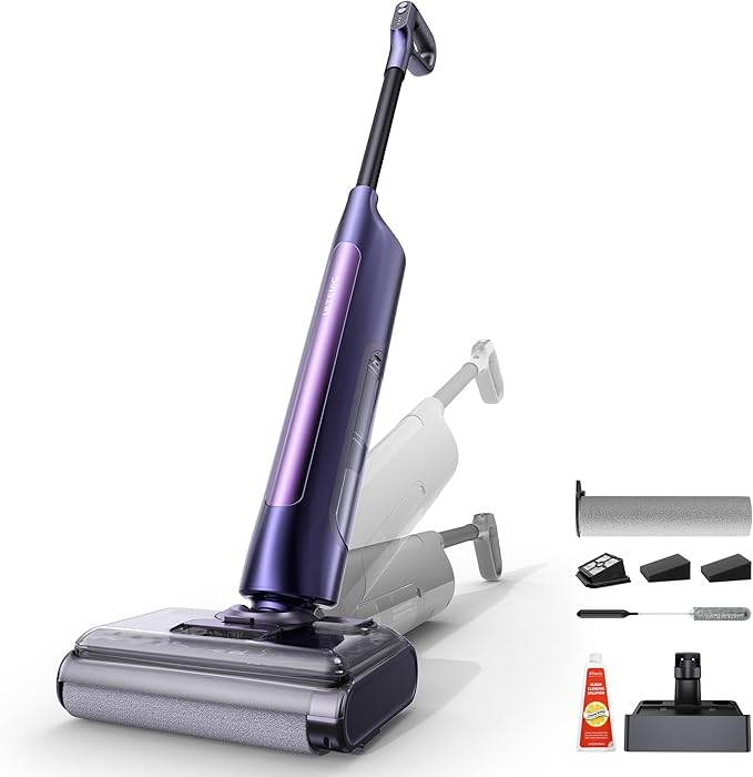 Ultenic Wet Dry Vacuum Cleaner, Vacuum Mop for Wet & Dry Messes, 180° Lay-Flat & Auto Self-Cleaning, 60Mins Runtime ＆ Edge-Cleaning, Anti-Tangle Roller for Hard Floor and Pet Hair, AC1 TriFlex Violet