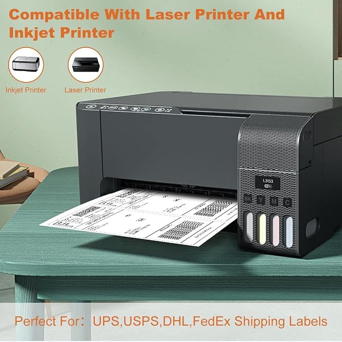 Half Sheet Laser/Ink Jet Shipping Labels UPS FedEx Address Labels (4000 Sheets, 8000 Labels)