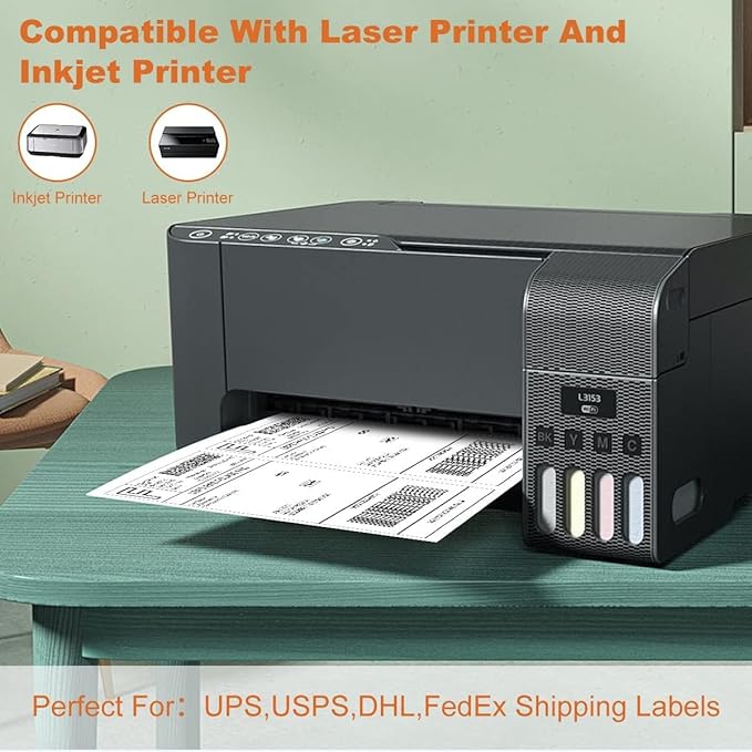 2000 Half Sheet Self Adhesive Shipping Labels for Laser Inkjet Pinters, 8.5 x 5.5 inches (1000 Sheets, 2000 Labels)