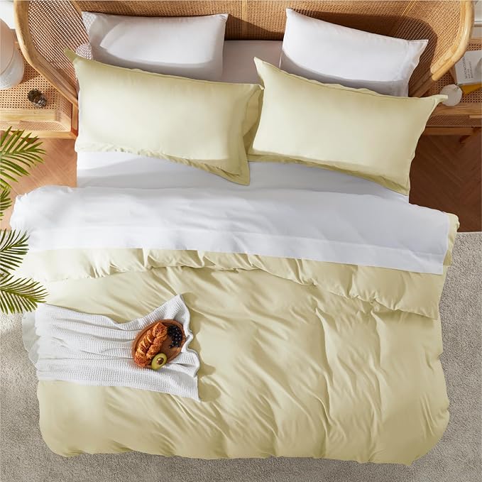 Nestl Vanilla Yellow Duvet Cover Queen Size - Soft Double Brushed Queen Duvet Cover Set, 3 Piece, with Button Closure, 1 Duvet Cover 90x90 inches and 2 Pillow Shams