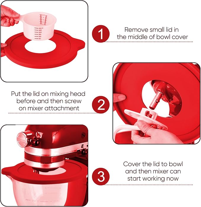 Glass Bowl Compatible With KITCHENAID Stand Mixer,5QT,With Red Lid Compatible with Artisan 5KSM125, 5KSM150, 5KSM175, 5KSM7580, KSM150, RRK150 and More Models for Simple Attachment