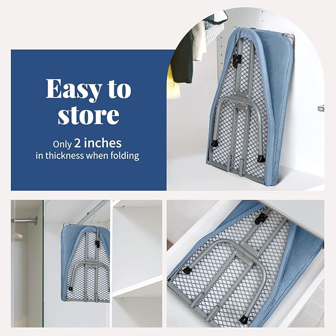 Small Ironing Board Tabletop 31"x12" Blue | BlissBoard Mini Folding Portable Iron Board with Cover, Pad & Non-Slip Feet, Compact Table for Travel