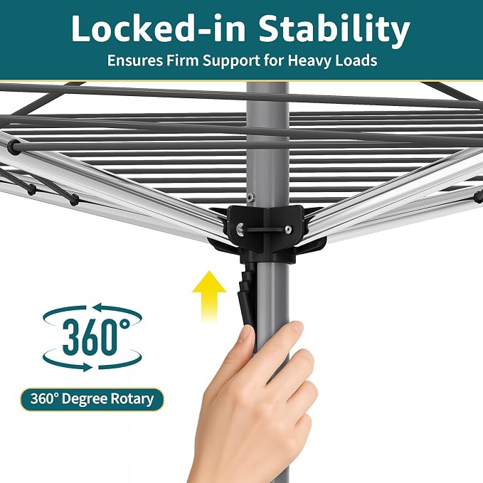 131FT Outdoor Umbrella Clothes Drying Rack | 131FT Metal Drying Rack Clothing, 4-Arm 360°Rotary, Collapsible Clothesline for Lawn Garden Backyard, 67.52" Height