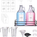 2 Pcs Glass Liquid Laundry Detergent Dispenser, Half Gallon Dispenser for Laundry Room (64 oz. Each), Laundry Detergent Bottles with Pump Dispenser -Includes Labels, Measuring Cups,Wooden Stand
