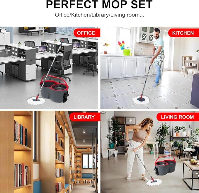360° Spin Mop and Bucket Set Cleaning System,Mop and Bucket with Wringer Set for Home,Wet Dust Mop for Floor Cleaning with 4 Mop Heads