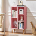 LEYAOYAO 5 Cube Bookshelf,Mid-Century Modern Bookcase with Legs,Light Pink | 3 Tier Book Shelf,Rustic Wood Bookshelves Freestanding Small Storage Organizer, Open Shelves for Bedroom, Living Room, Office