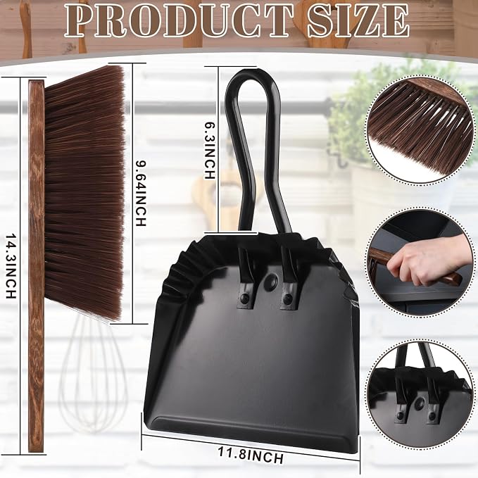 SiliFine 4 Pcs Dustpan and Brush Set 12" Heavy Duty Metal Dust Pan with Handle Brush Set Hand Mini Dust Pan Small Broom and Dustpan for Kitchen Cleaning Car Sofa Desk Home Keyboard Desk Pet