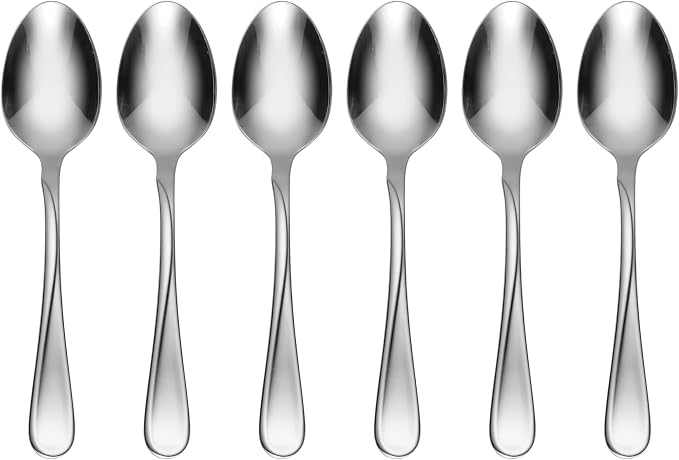 Oneida Silverware Set, Flight Everyday Flatware 6-Piece Teaspoons Set, Service For 6, Mirror Finish 18/0 Stainless Steel, Rust Resistant Dishwasher Safe, Home & Kitchen Utensils (Silver 6 Pieces)