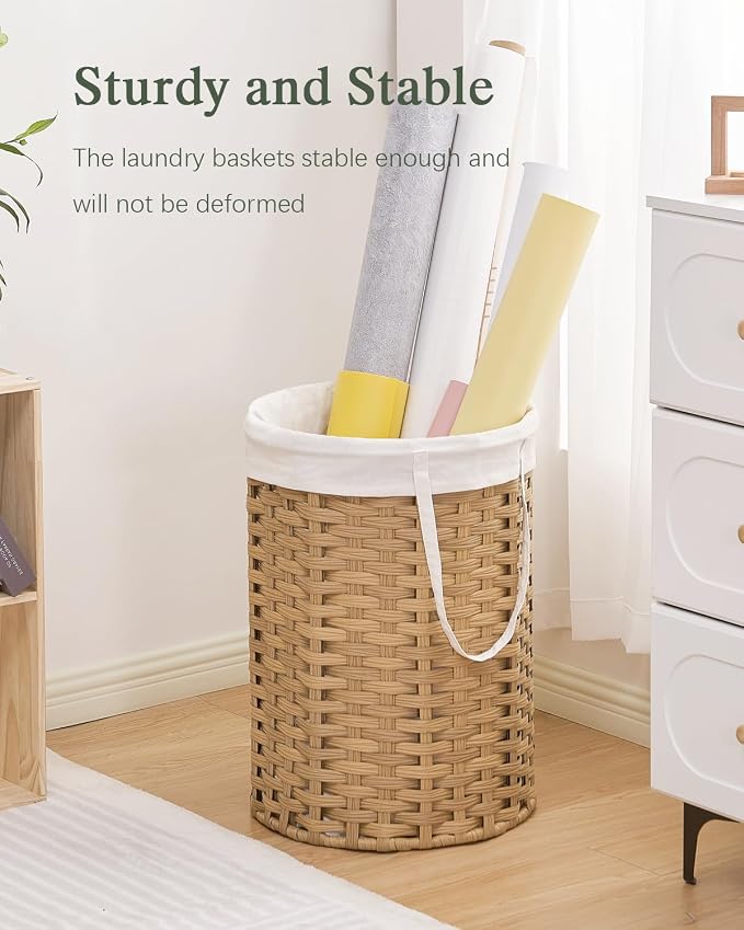SETVSON Laundry Hamper Laundry Basket Round 19.0 Gal (72 L) Handwoven Rattan Hamper, Large Wicker Hamper Basket with Removable Liner Bag Handles 2 Mesh Bags for Bathroom Living Room Natural (No Lid)