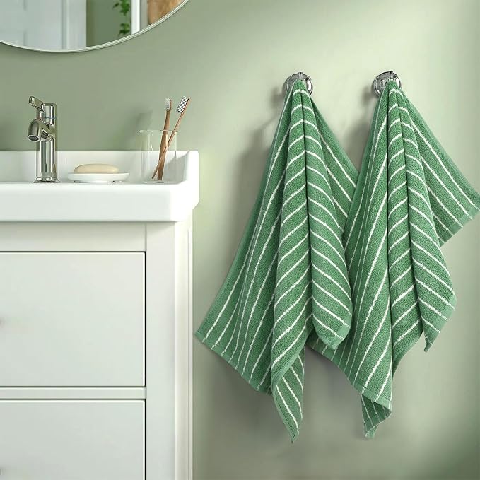 Jacquotha Hand Towels for Bathroom Green Striped - 2-Piece | Premium Quick Drying Towels for Kitchen Spa Workout, Stylish Compact for Hand Face Hair, 14” x 29”