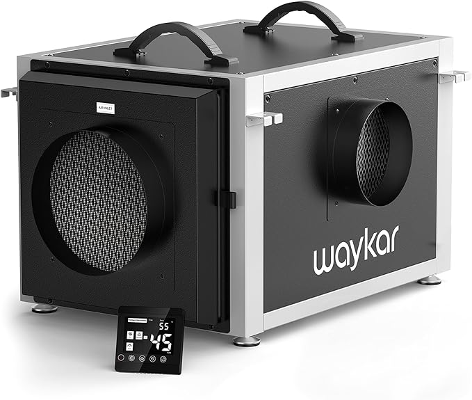 Waykar 158 Pints Crawl Space Dehumidifier with Remote Control up to 6,500 sq. ft., Dual Duct HVAC Commercial Whole-House Dehumidifier for Basement, Industry Water Damage Unit - 5-Year Quality Coverage