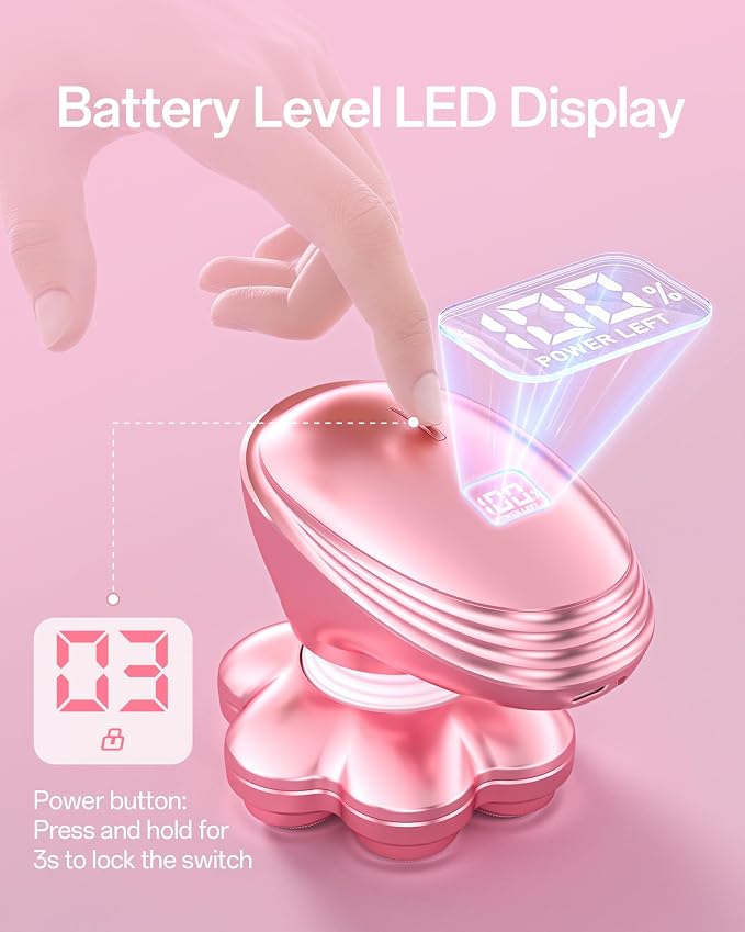 5-in-1 Electric Razors for Women, 7D Magnetic Heads Full Body Shaver, Waterproof Wet Dry Hair Remover with LED Display, Rechargeable Bikini Trimmer for Underarms, Face, Legs, Lips, Arms (Pink)
