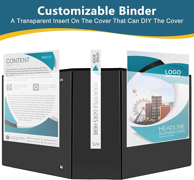 CIXILDTS 5" 3 Ring Binder, Standard 5-Inch Slant-D Ring Binder Fit Letter Size Paper, Presentation View Binders, 2 Packs, Black