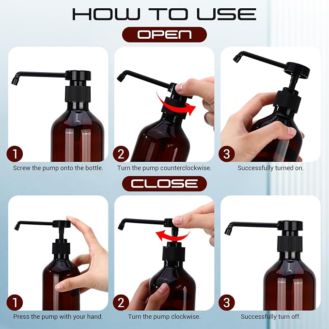 50 Pack Plastic Soap Dispenser Bulk Empty Pump Bottles Dispenser with Long Pump 10 oz Refillable Dish Soap Hand Washing Bottles Lotion Bottle for Kitchen Bathroom(Transparent Brown)