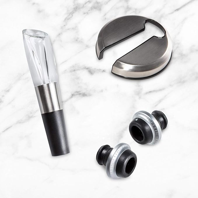 Ivation 6-in-1 Electric Wine Opener Gift Set, Preserver, Charging Base | Stainless steel bar collection for hosts - includes aerator, foil cutter, and date-stamped stoppers to keep bottles fresh