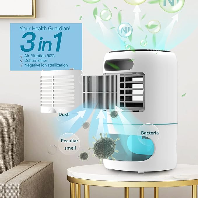Small Dehumidifiers for Bedroom w/Air Purifying Function, 1000 ml/35 oz for 2500 Cubic Feet (260 sq ft) with 7 Colorful LED Lights Timer Set Negative Ions Below 30 dB, Auto Shut-Down