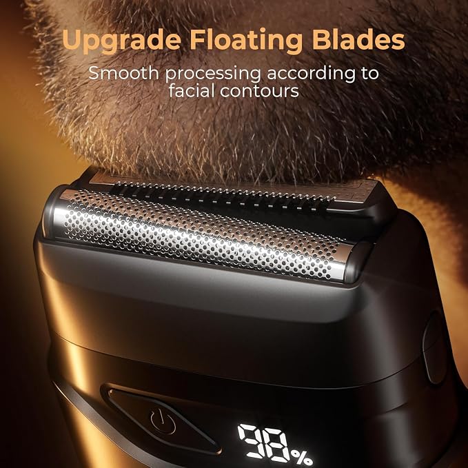 Mbzoey Electric Foil Shavers for Men: IPX7 Waterproof - Magnetic Cover | Mini Razor for Travel - Face Shaver with LED Display & USB-C Fast Charge - Micro-Comb Technology & Precision Blades