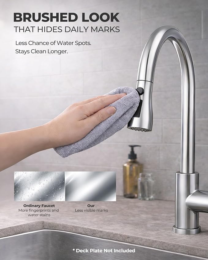 WEWE Kitchen Faucets with Pull Down Sprayer, Stainless Steel Single Handle 1 Hole for Family Kitchen Commercial Camper Laundry Rv Bar, Polished Chrome