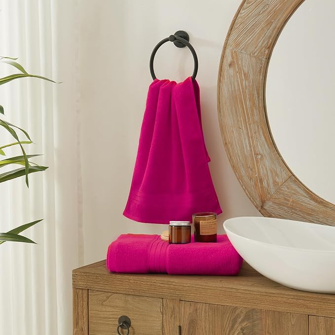 COZYART Luxury Bath Towel Set 6 Pcs, Hot Pink 100% Turkish Cotton 650 GSM | OEKO-Tex 100 Certified Zero Twist Ring Spun, Soft Absorbent Quick Dry, Plush Fluffy, Breathable Hotel Quality for Daily Use