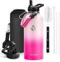 RAYMYLO Insulated Water Bottle 87 oz, Triple Wall Vacuum Stainless Steel (Cold for 48 Hrs), Leak Proof & Non-BPA, Modern Water Flask Jug with Paracord Handle & Straw Spout Lids, Ombre Pink