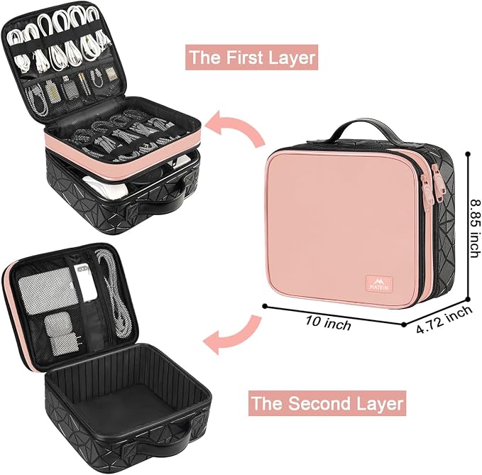 MATEIN Cord Organizer Case with Adjustable Divider, DJ Cable File Bag for DJ Gear, Sound Instrument and Music Equipment Accessories, Shockproof Portable Double Layer Cord Bags, Pink