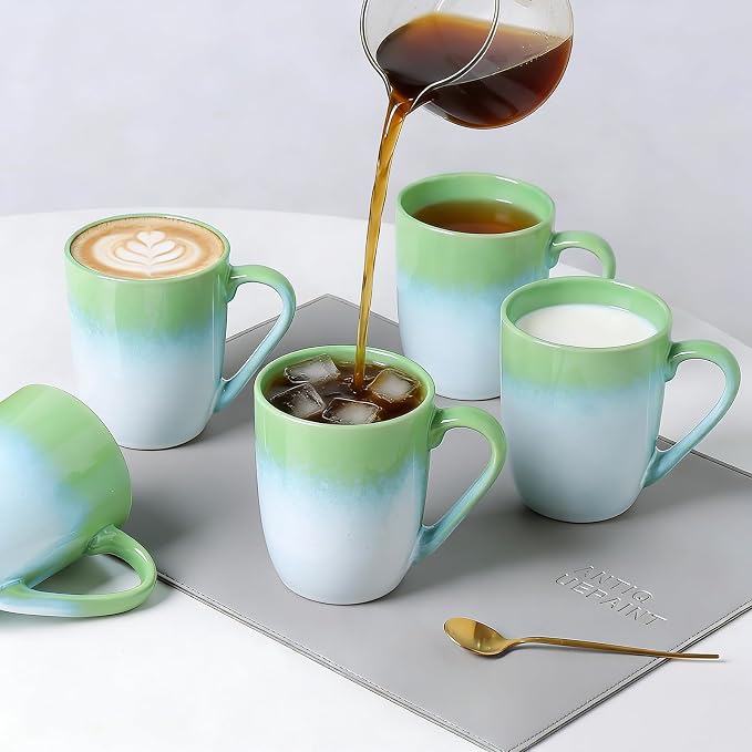 MONITO 17oz Ceramic Coffee Mugs Set of 6, Green Gradient Mugs with Handle | Mugs with Gold Rim for Latte,Tea&Cocoa,Dishwasher&Microwave Safe,Reactive Glaze Cups,Ideal Gift for Office and Home Use