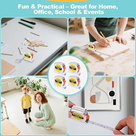 100 Pcs Mini Tape Measure Keychains, Retractable Measuring Tapes | Slide Lock, 1m/3ft Ruler Key Rings for Party Favors, DIY Projects, Gifts, Classroom Rewards, Bulk Event Supplies, 1.5 Inch