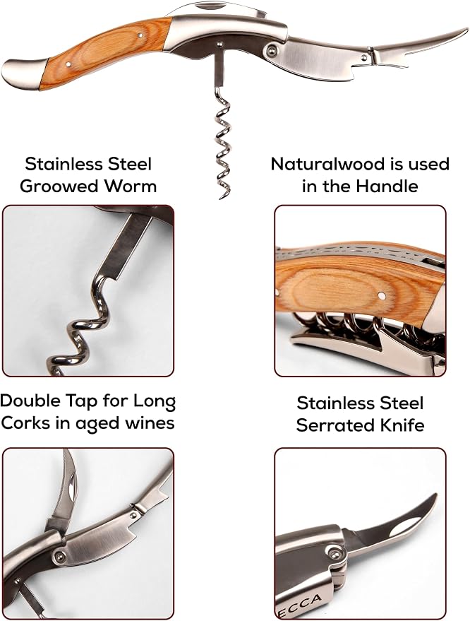 Semecca® Wine Opener – Professional Waiter’s Corkscrew, Double Hinged Wine Key, Wine Bottle Opener with Wooden Gift Box, Gift for Wine Lovers
