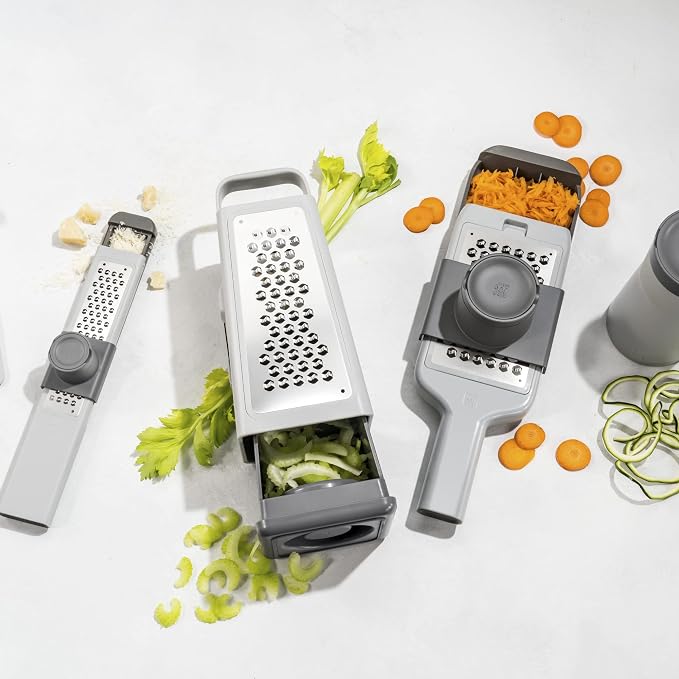 ZWILLING Z-Cut Tower Multifunctional Box Grater, Faster Grating Technology, Cheese Grater, Zester, Garlic grater, Slicer, Rasp Grater and more, Gray