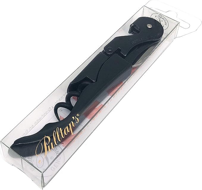 Pulltap's Genuine Classic 500 Waiter's Corkscrew – Double-Hinged Wine Key with Hinged Foil Cutter – Patented Design – Made in Spain – (Black – Black)