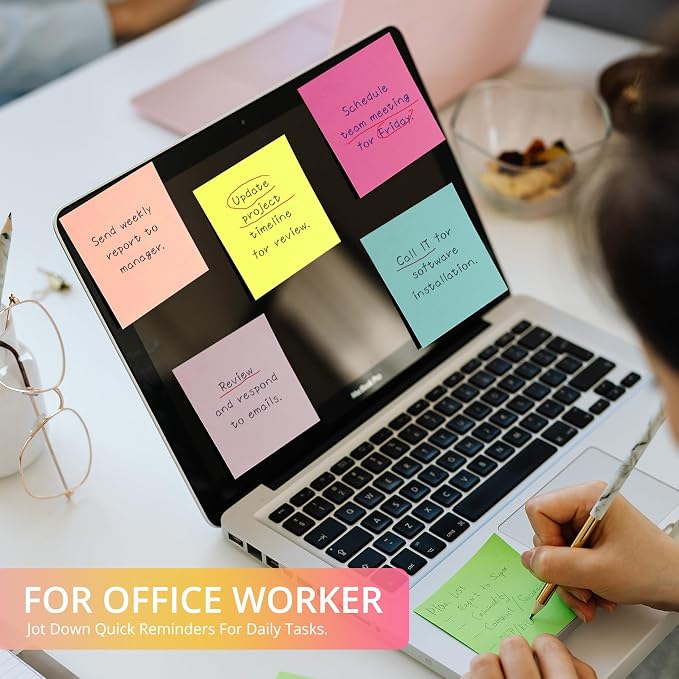Sticky Notes, 72 Pads, 3x3 Inches Self-Stick Note Pads, Perfect for Office, Study, and Daily Life Organization - Bright