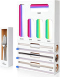 9 in 1 Foil and Plastic Wrap Dispenser with Cutter, White Bamboo Ziplock Bag Organizer for Drawer - Holds Gallon, Quart Bags & Aluminum Foil/Wax Paper, Wall Mountable Kitchen Storage