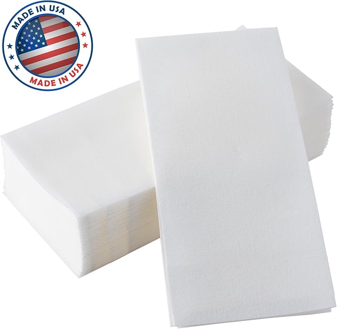 100 Pack Disposable Guest Towels for Bathroom, Linen-Feel Hand Towels | Thick and Absorbent Cloth-Like Paper Napkins, Made in USA, White, 12x17 in, for Parties, Weddings, Events, Guest Bathrooms