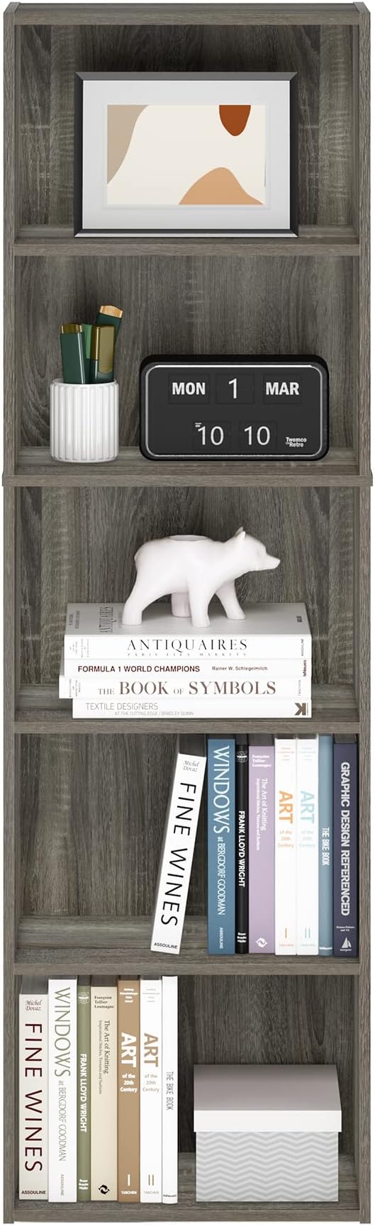 Furinno LUDER Book Shelf, 5-Tier Bookshelf, Bookcase with Open Shelves, 9.4 x 15.8 x 52, Easy Assembly, for Living Room, Bedroom, Home Office, French Oak