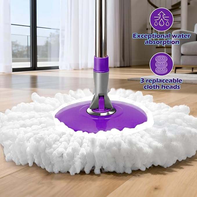 Spin Mop and Bucket with Wringer Set,Masthome 360°Spinning Bucket System with 3 Reusable Pads,EasyWring Microfiber Mop and Buckets for Floor Cleaning, Wet Dry Floor Mop for Home & Office