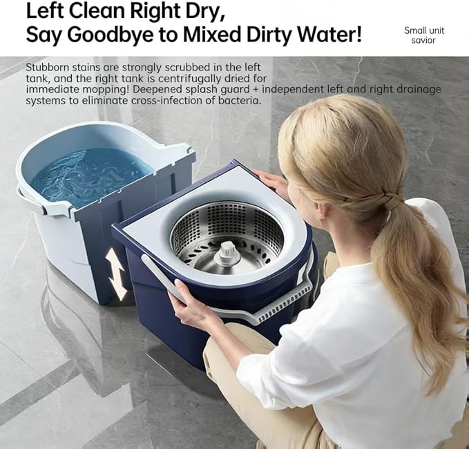 Spin Mop & Bucket System with 4 Washable Microfiber Mop Pads | 4 Washable Microfiber Mop Heads, Durable Replacement Pads for Hardwood, Tile & Multi-Surface Floor Cleaning