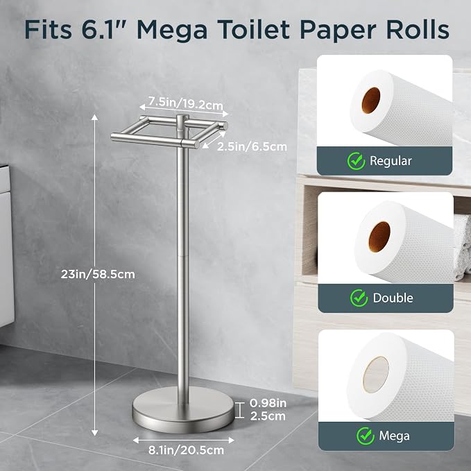 FORIOUS Toilet Paper Holder Wall Mount, Stainless Steel Rustproof Double Post Pivoting Tissue Roll Holder for Bathroom, Commercial Toilet Paper Dispenser Toilet Paper Holder Stand, Brushed Nickel