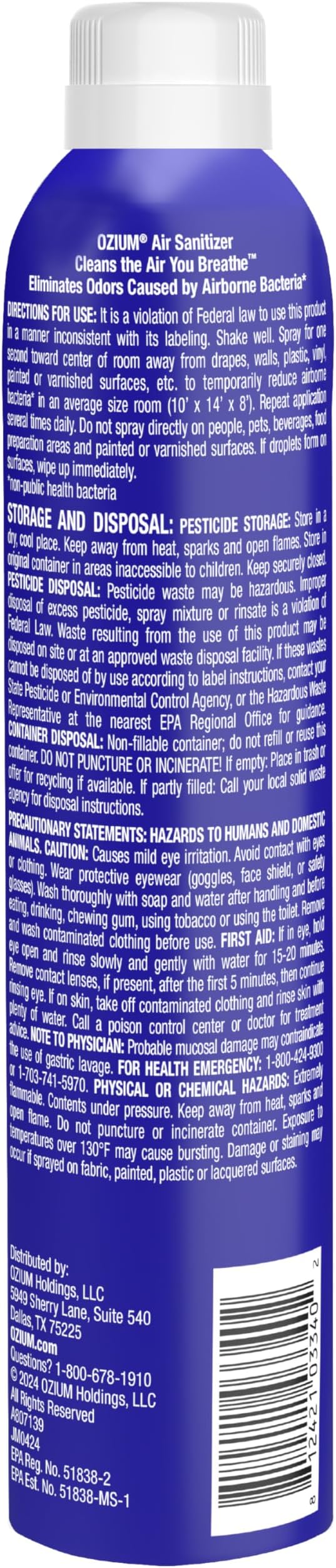 Ozium Air Sanitizer Spray - Room Odor Eliminator for Home, Car, and Office - Country Fresh Air Cleaner - 8 oz Can - 2 Pack