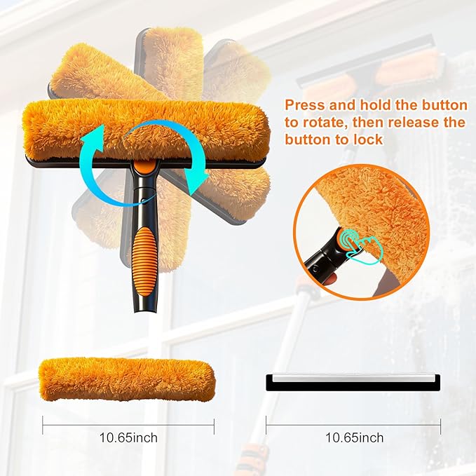 26FT Window Cleaning Kit, 2-in-1 Squeegee with 5-20FT Telescoping Pole & Flip-Lock & Screw Dual Locking, Professional Long Handle Washing Tool for High Windows